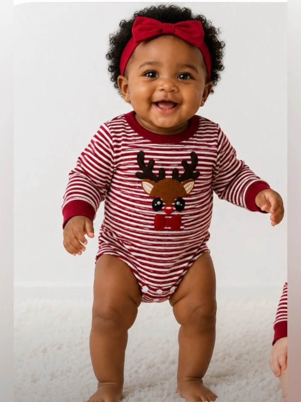 Red and White Reindeer Baby Onesie 3-6 Months